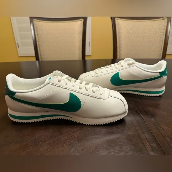 New Nike Cortez Leather White Green Sneaker Shoes