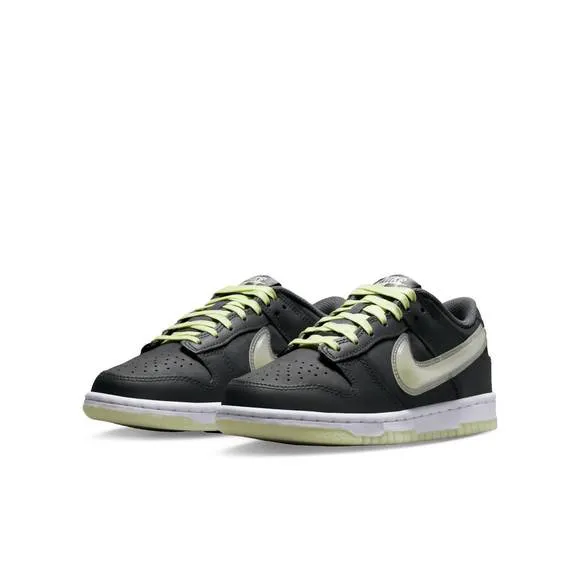 NEW NIKE kid's dunk low sneakers in iron grey/cool grey-lime ice-white