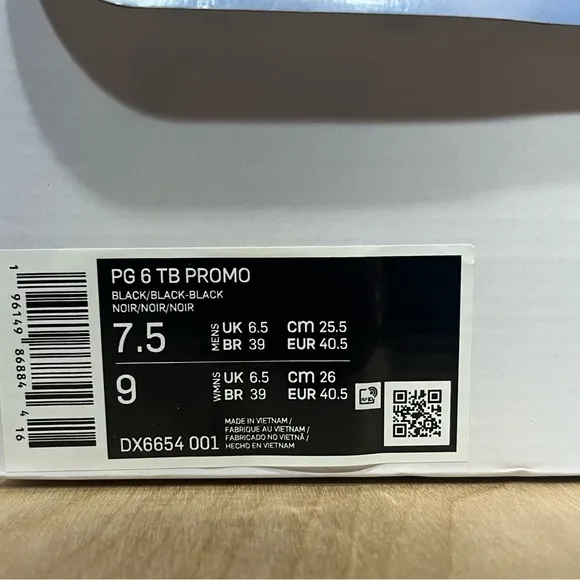 New Nike PG 6 TB promo triple black size 7.5 mens