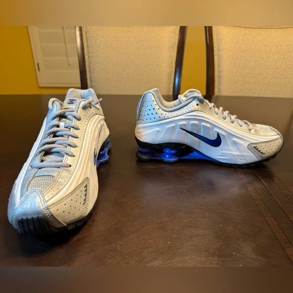 New Nike Shox R4 Silver Blue Sneaker Shoes