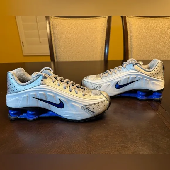 New Nike Shox R4 Silver Blue Sneaker Shoes