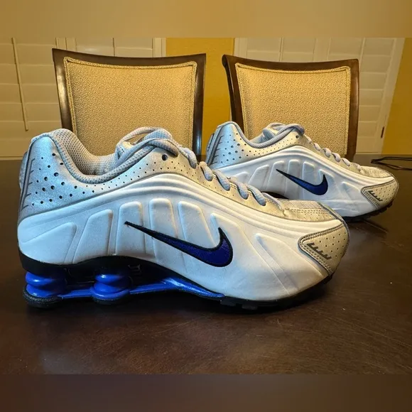 New Nike Shox R4 Silver Blue Sneaker Shoes