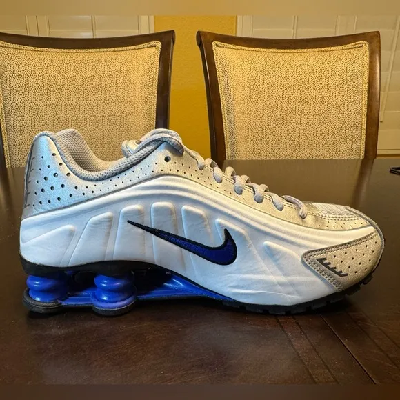 New Nike Shox R4 Silver Blue Sneaker Shoes