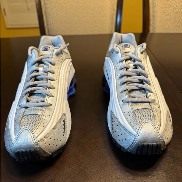 New Nike Shox R4 Silver Blue Sneaker Shoes