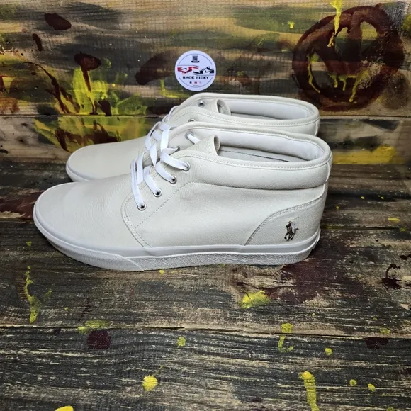 New Polo Ralph Lauren Keaton Chkka Sneakers Cream White Mid-Top Shoes Men 12,13