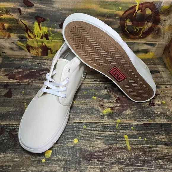 New Polo Ralph Lauren Keaton Chkka Sneakers Cream White Mid-Top Shoes Men 12,13