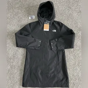 New The North Face Woodmont Parka Rain Jacket Black Long Coat Womens Small S