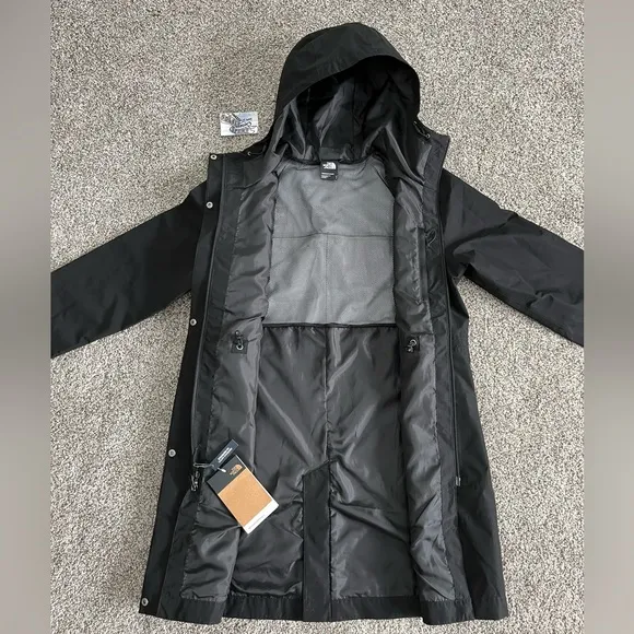 New The North Face Woodmont Parka Rain Jacket Black Long Coat Womens Small S