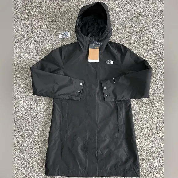 New The North Face Woodmont Parka Rain Jacket Black Long Coat Womens Small S