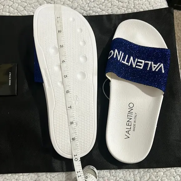New VALENTINO Solaia Royal Blue Glittery Slides Size 39 / 6UK
