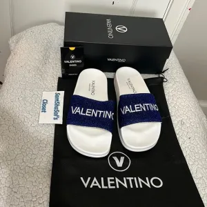New VALENTINO Solaia Royal Blue Glittery Slides Size 39 / 6UK
