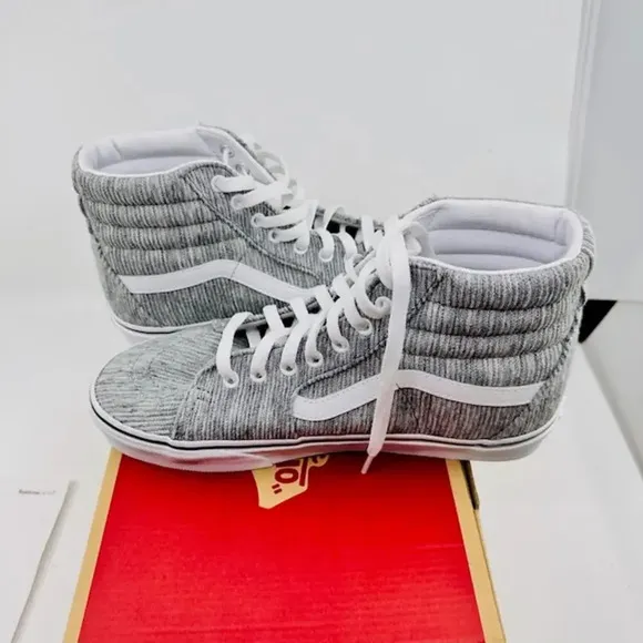 NEW Vans Sk8-Hi Athletic Shoes Rib Knit Lace Up Gray White Unisex Size M8 W9