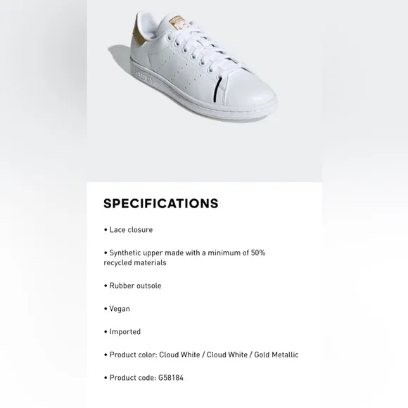 New Women’s Adidas Original Stan Smith Cloud White/Gold NIB. Price is firm