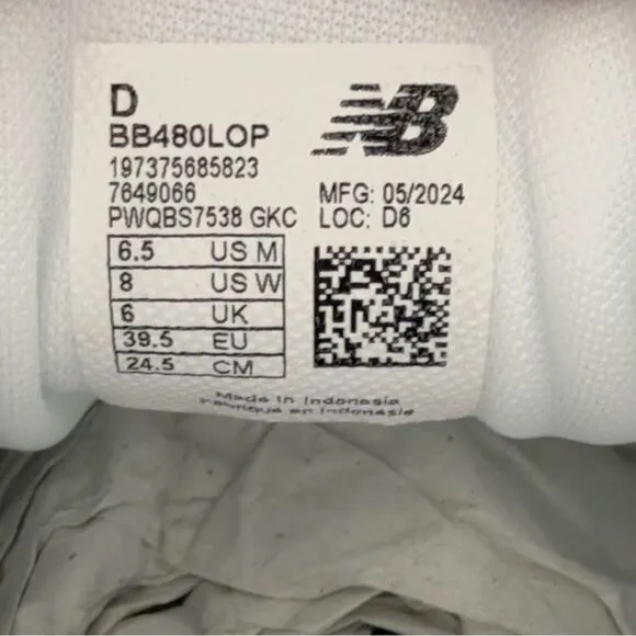 New Balance 480 White Pink BB80 Sneakers BB480LOP Women’s Size 8 Men’s Size 6.5