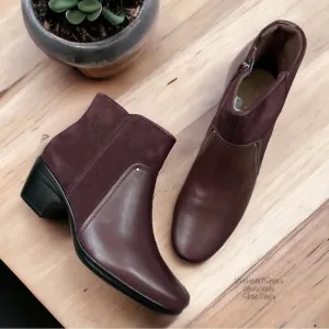NIB Clarks Emily Low Boot Leather Ankle Boots Booties Burgundy 8.5M