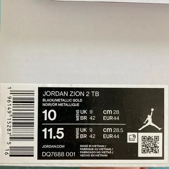 NIB Jordan Zion 2 TB Men’s Sz 10 Shoes Black/Metallic Gold DQ7688 001