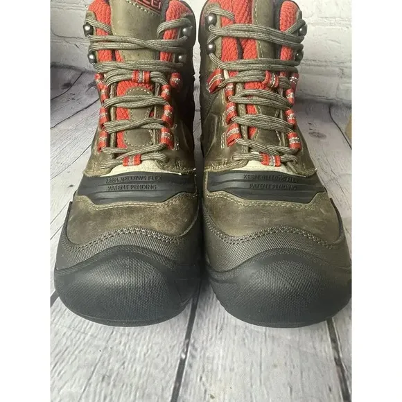 NIB Keen Ridge Flex Mid Hiking Waterproof Boots Olive Green/Red Mens Size 9.5