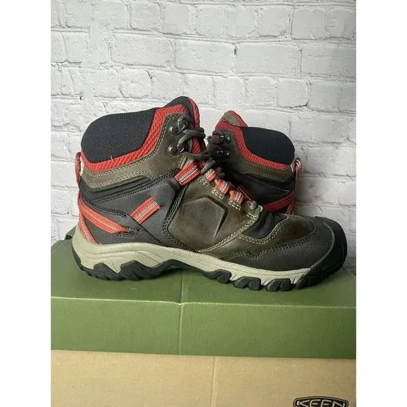 NIB Keen Ridge Flex Mid Hiking Waterproof Boots Olive Green/Red Mens Size 9.5