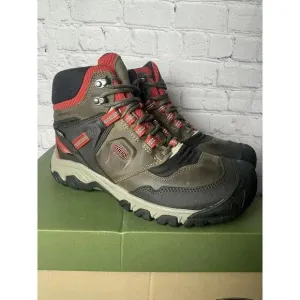 NIB Keen Ridge Flex Mid Hiking Waterproof Boots Olive Green/Red Mens Size 9.5