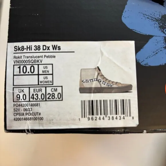 NIB | VANS x Rokit Sk8-Hi 38 DX Shoe Canvas Suede Skate Beige Men's 10