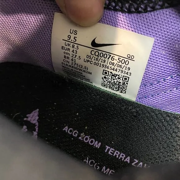 Nike ACG Zoom Terra Zaherra Space Purple Trail Running Sneakers Shoes Men's 9.5