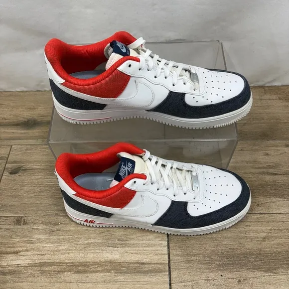 Nike Air Force 1 '07 LX White Red Denim  Men’s Size 10.5 DJ5174-100