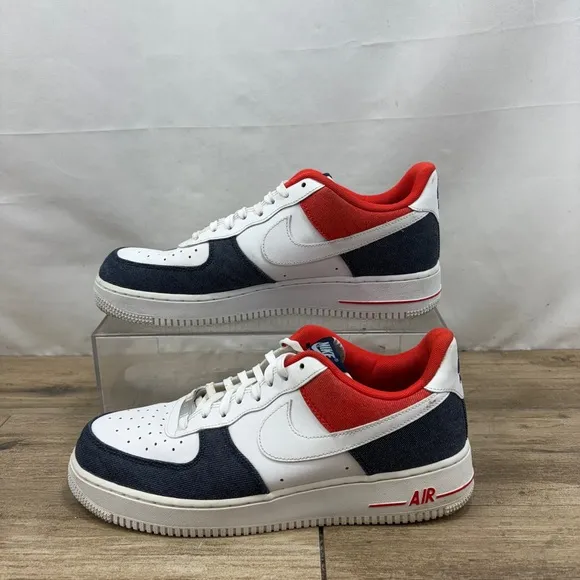 Nike Air Force 1 '07 LX White Red Denim  Men’s Size 10.5 DJ5174-100