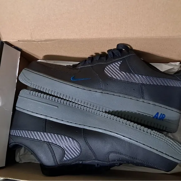 Nike Air Force Ones Black Royal Carbon Fiber weave SIZE 13 men’s ONLY WORN ONCE!