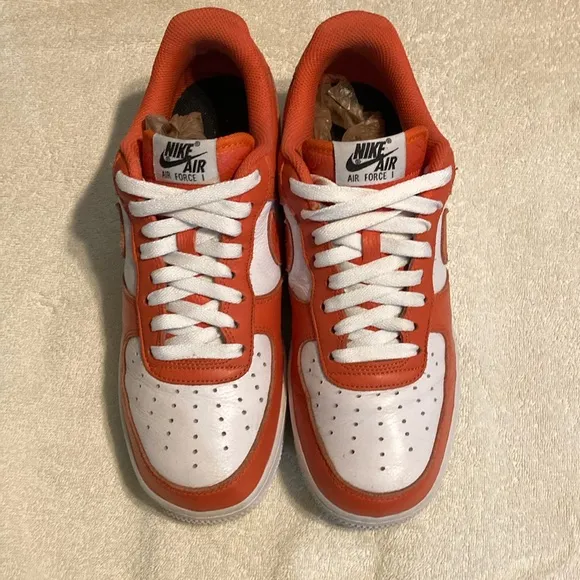 Nike Air Force1 orange and white shoes. Size men’s 8/1/2.