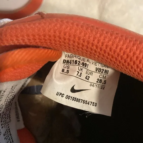 Nike Air Force1 orange and white shoes. Size men’s 8/1/2.