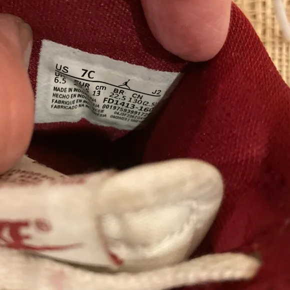 NIKE AIR JORDAN 1 HIGH OG (TD) WHITE/TEAM DARK RED (FD1413 160) Toddler Sz-7C