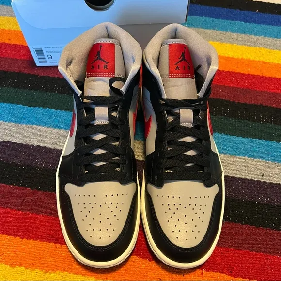 Nike Air Jordan 1 Mid Shoes Black / College Grey / Mid Red women’s 9 NIB NWT