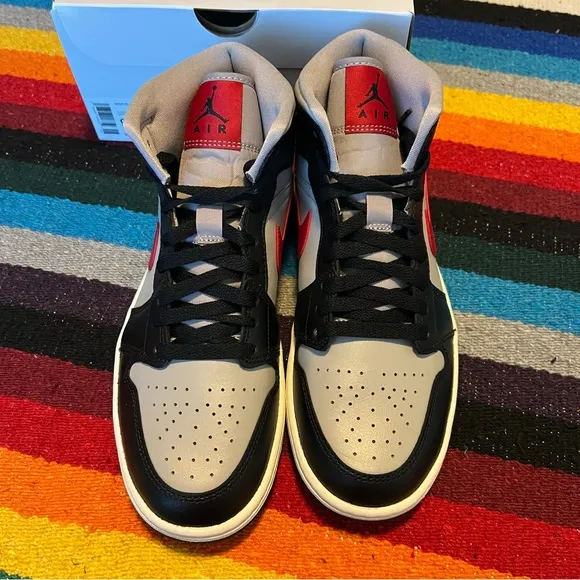 Nike Air Jordan 1 Mid Shoes Black / College Grey / Mid Red women’s 9 NIB NWT