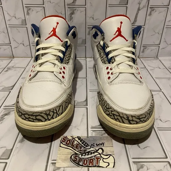 Nike Air Jordan 3 Retro OG True Blue White Blue Cement Red Basketball 2016 Men 9