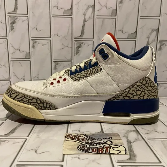 Nike Air Jordan 3 Retro OG True Blue White Blue Cement Red Basketball 2016 Men 9