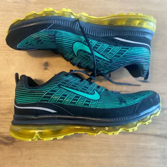 Nike Air Max 2006 Leather 13 Black Storm Green-Speed Yellow-Metal Men’s Shoes