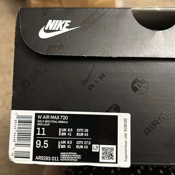 Nike Air Max 720 Sneakers Grey Airbrush Running Shoes Size 11
