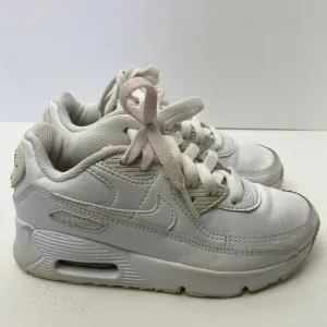 Nike air Max 90 LTR White/White Metallic Silver Little Unisex Sneaker Size 13C