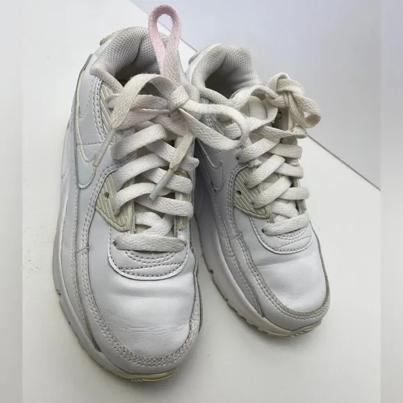 Nike air Max 90 LTR White/White Metallic Silver Little Unisex Sneaker Size 13C