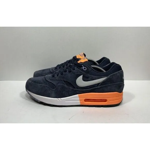 Nike Air Max 1 Dark Obsidian Atomic Orange 512033-400 Men's Size 12 Suede Shoes