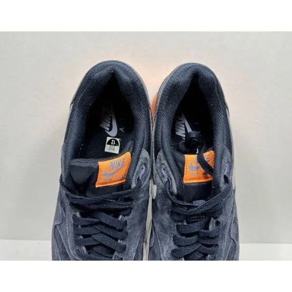 Nike Air Max 1 Dark Obsidian Atomic Orange 512033-400 Men's Size 12 Suede Shoes