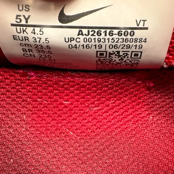 Nike Air Vapormax 2019 Varsity Red Shoes Men’s Sz 5 / Women’s Sz 6.5