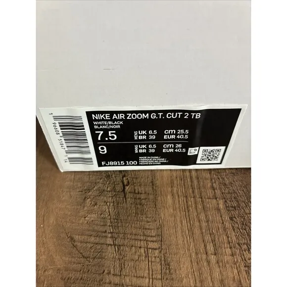 Nike Air Zoom GT Cut 2 TB White/Black Men’s Size 7.5 Womens 9 Shoes FJ8915-100