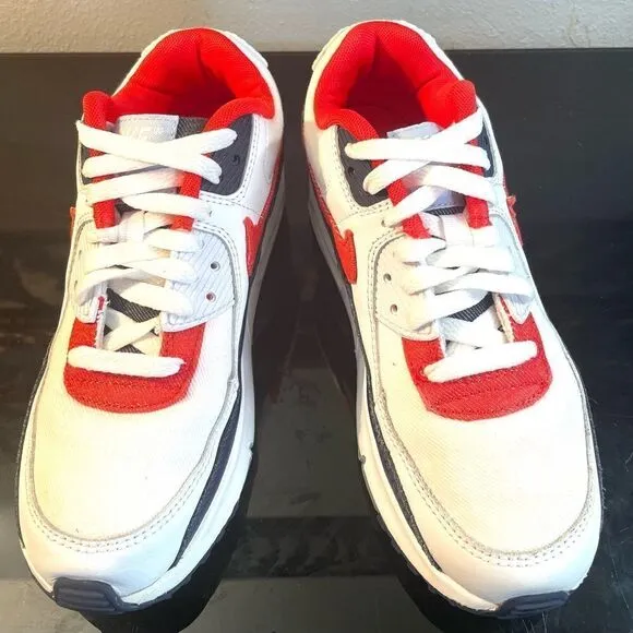 Nike Air Max 90 GS Denim Youth Low Sneaker Shoe DJ5177-100 White/Red/Blue 5Y