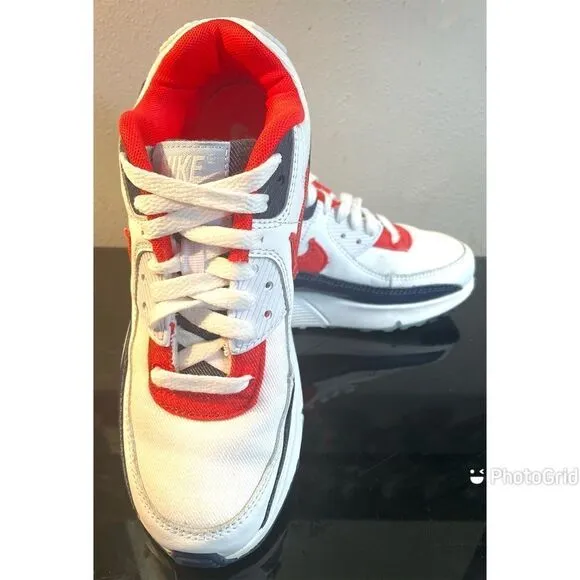 Nike Air Max 90 GS Denim Youth Low Sneaker Shoe DJ5177-100 White/Red/Blue 5Y
