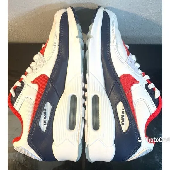 Nike Air Max 90 GS Denim Youth Low Sneaker Shoe DJ5177-100 White/Red/Blue 5Y