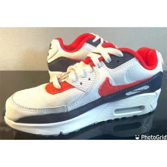 Nike Air Max 90 GS Denim Youth Low Sneaker Shoe DJ5177-100 White/Red/Blue 5Y