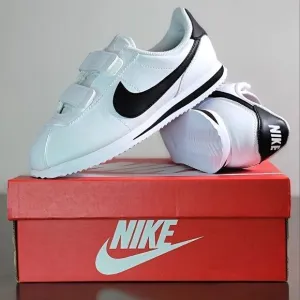 Nike Cortez Leather White Black Kids Sportswear Shoes Sneakers Size 3 Y 3Y New