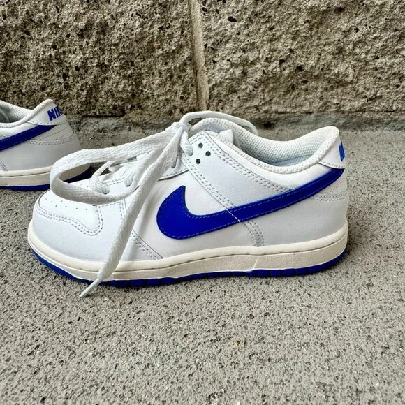 NIKE Dunk Low Retro Sneakers 1.5 33 EU White Blue Running Shoes EUC Kids Shoe