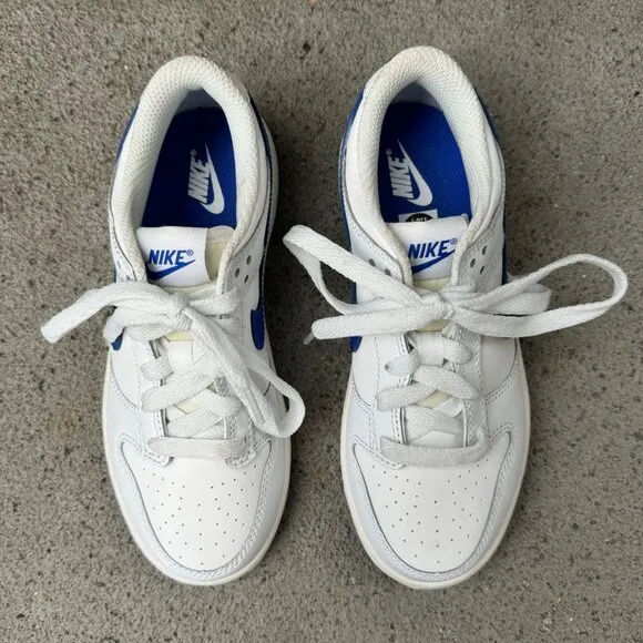 NIKE Dunk Low Retro Sneakers 1.5 33 EU White Blue Running Shoes EUC Kids Shoe